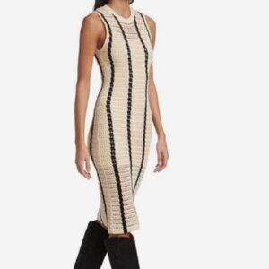 Monrow Dress Crochet Midi Sleeveless in Cream Black Striped Womens Size small